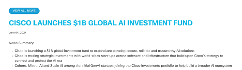 思科启动10亿美元AI基金用于投资人工智能初创公司