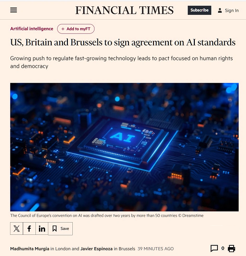 美英欧盟将签署首个具法律约束力的AI国际条约AI Standards